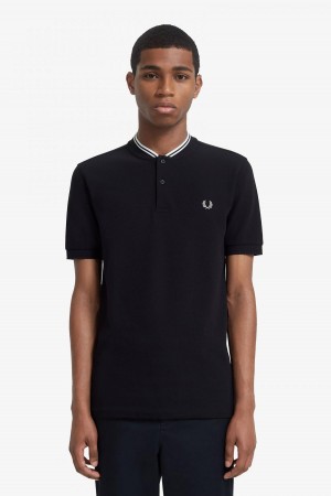 Black Fred Perry Bomber Collar Polo Shirt Men's Polo Shirts | SGEAH23484