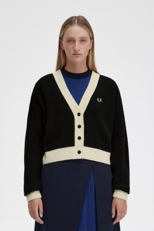 Black Fred Perry Button-Through Cardigan Women's Knitwear | SGZDE89749