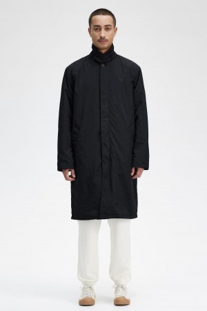 Black Fred Perry Button Through Mac Men's Coats | SSGNY19337