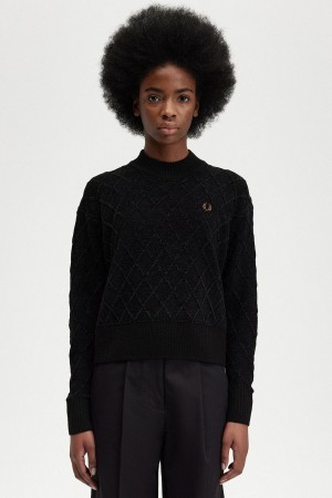 Black Fred Perry Chenille Grid Jumper Women's Knitwear | SGCVG47654