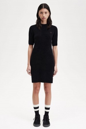 Black Fred Perry Chenille Rib Women's Dress | SGDYB58405