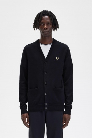 Black Fred Perry Classic Cardigan Men's Knitwear | TSGPQ53407