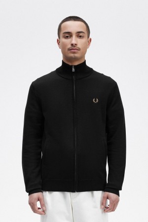 Black Fred Perry Classic Zip Through Cardigan Men's Knitwear | SGJBT43275