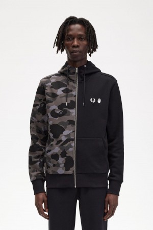 Black Fred Perry Contrast Zipped Hooded Men's Sweatshirts | SSGNY39023