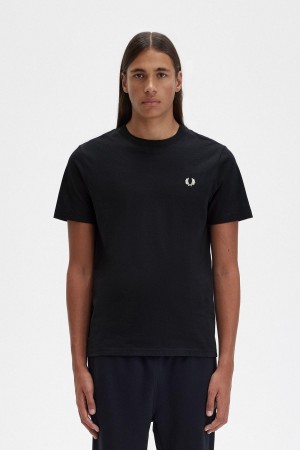 Black Fred Perry Crew Neck Men's T Shirts | QSGUV24944