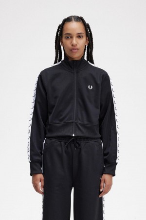 Black Fred Perry Cropped Taped Women's Coats | SGCIF89874