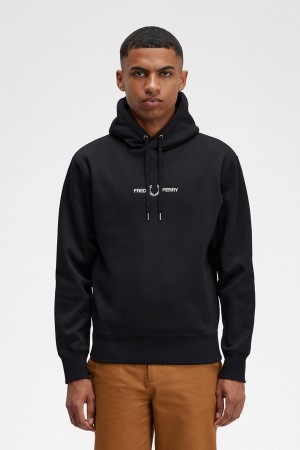 Black Fred Perry Embroidered Hooded Men's Sweatshirts | SGZDE40783