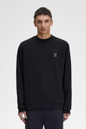 Black Fred Perry Embroidered Men's Sweatshirts | SGCIF91609