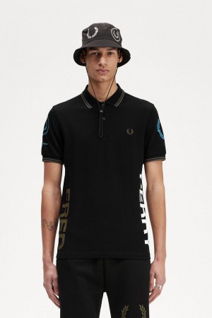 Black Fred Perry Graphic Branded Fred Perry Shirt Men's Polo Shirts | SGNZX63849