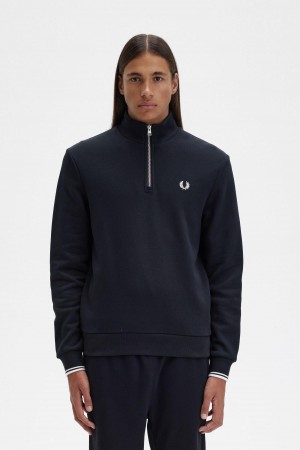 Black Fred Perry Half Zip Men's Sweatshirts | PSGQX83406