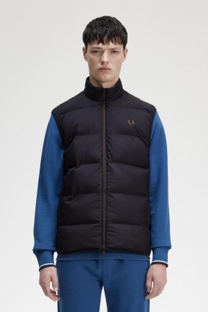 Black Fred Perry Insulated Gilet Men's Coats | TSGPQ59889