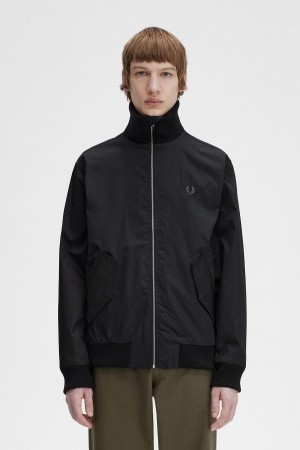 Black Fred Perry Knitted Rib Tennis Bomber Men's Coats | TSGPQ20460