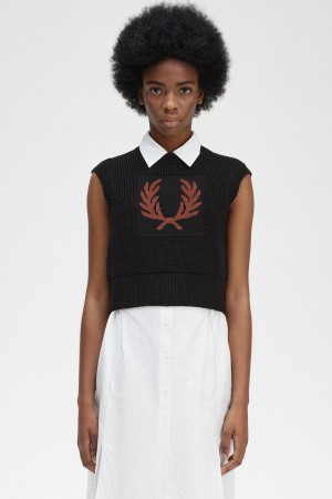 Black Fred Perry Laurel Wreath Knitted Tank Women's Knitwear | SGEAH32422