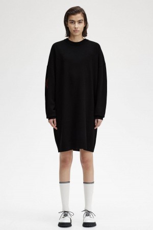 Black Fred Perry Laurel Wreath Knitted Women's Dress | XSGBH80590