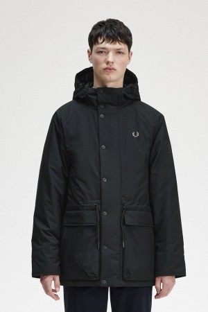 Black Fred Perry Padded Zip Through Men's Coats | SGJZR71656