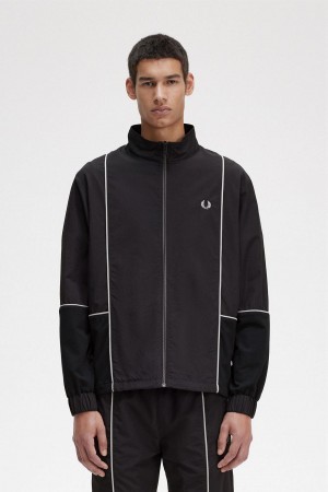 Black Fred Perry Piped Shell Men's Coats | USGND99791