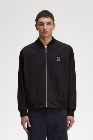 Black Fred Perry Printed Bomber Men's Coats | MSGHR91406