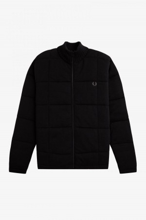 Black Fred Perry Quilted Knitted Jacket Men's Knitwear | ZSGMJ89344