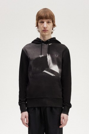 Black Fred Perry Rave Graphic Hooded Men's Sweatshirts | XSGGW81870