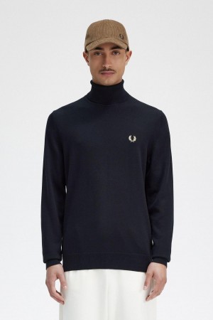 Black Fred Perry Roll Neck Jumper Men's Knitwear | LSGTR75018