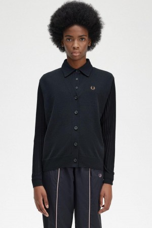 Black Fred Perry Sheer Sleeve Cardigan Women's Knitwear | SGXBR90551