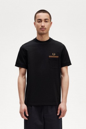 Black Fred Perry Twin Tipped Pocket Men's T Shirts | SGNZX34836