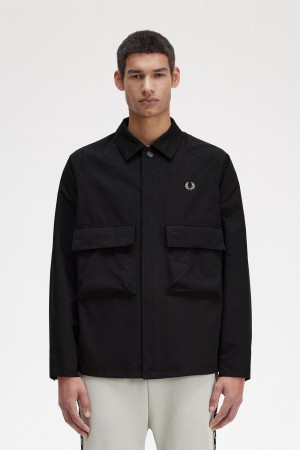 Black Fred Perry Utility Men's Shirts | SGXMI29219