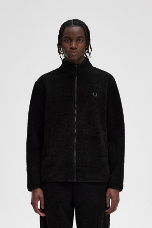 Black Fred Perry Zip Through Borg Fleece Men's Coats | SGCVG25059