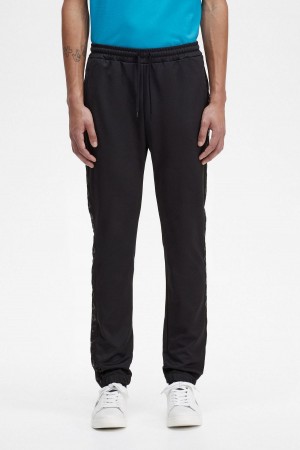 Black / Black Fred Perry Taped Track Pants Men's Tracksuits | LSGSX43273