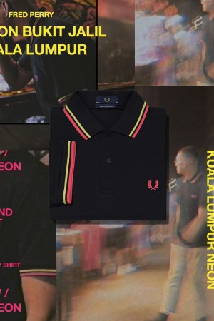 Black / Bright Yellow / Kuala Lumpur Neon Fred Perry M12 Men's Polo Shirts | BSGSD69318