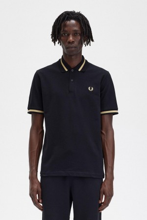 Black / Champagne Fred Perry M2 Men's Polo Shirts | SGQCS60346