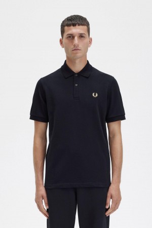 Black / Champagne Fred Perry M3 Men's Polo Shirts | SGQCS22358