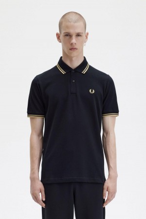 Black / Champagne / Champagne Fred Perry M12 Men's Polo Shirts | TSGPQ80476