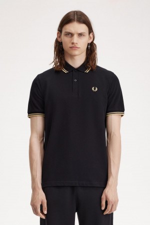 Black / Champagne / Champagne Fred Perry Osaka M12 Men's Polo Shirts | SGNZX47540