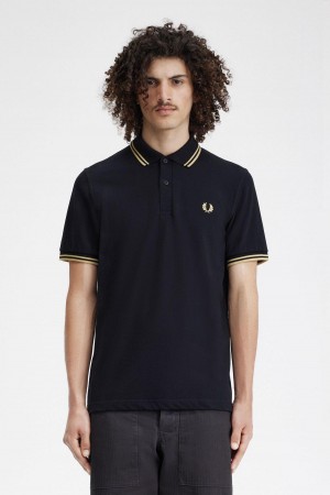 Black / Champagne / Champagne Fred Perry Shanghai M12 Men's Polo Shirts | YSGGT65590