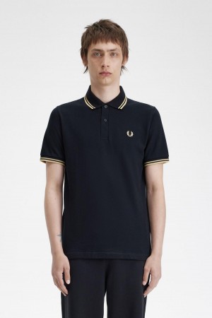 Black / Champagne / Champagne Fred Perry Tokyo M12 Men's Polo Shirts | ASGDF81376