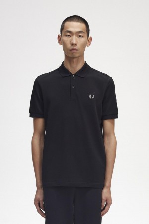 Black / Chrome Fred Perry M6000 Men's Polo Shirts | DSGKV71403