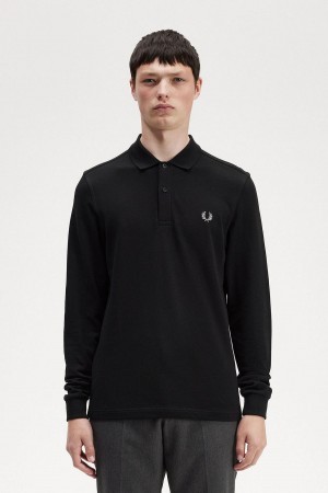 Black / Chrome Fred Perry M6006 Men's Polo Shirts | LSGSX46979