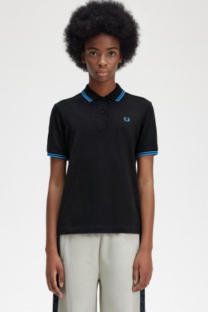 Black / Cyber Blue / Cyber Blue Fred Perry G3600 Women's Polo Shirts | SGDYB21830