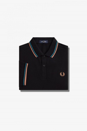 Black / Cyber Blue / Light Rust Fred Perry M3600 Men's Fred Perry Shirt | SGJZR37976