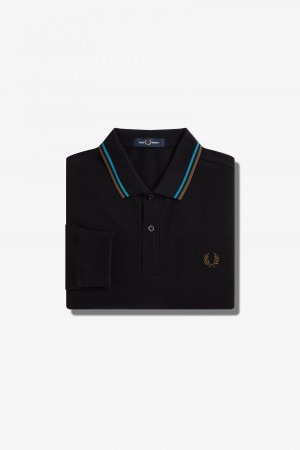 Black / Cyber Blue / Uniform Green Fred Perry M3636 Men's Fred Perry Shirt | QSGUV77979