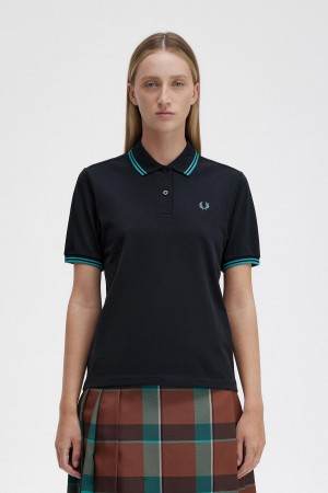 Black / Deep Mint / Deep Mint Fred Perry G3600 Women's Polo Shirts | FSGUI11217