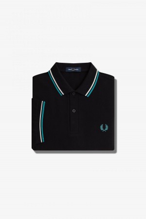 Black / Ecru / Deep Mint Fred Perry M3600 Men's Fred Perry Shirt | SGXBR35299