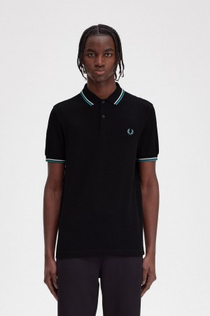 Black / Ecru / Deep Mint Fred Perry M3600 Men's Polo Shirts | SGZDE75757