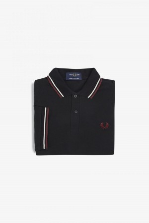 Black / Ecru / Oxblood Fred Perry M12 Men's Fred Perry Shirt | SGCIF97982