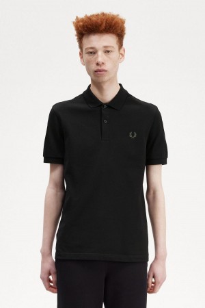 Black / Field Green Fred Perry M6000 Men's Polo Shirts | SGJKU33339