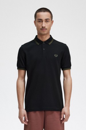 Black / Field Green / Field Green Fred Perry M3600 Men's Polo Shirts | SGXBR22962