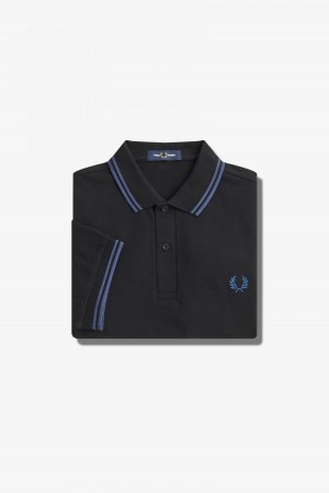 Black / Midnight Blue / Midnight Blue Fred Perry M3600 Men's Fred Perry Shirt | SGCIF88658