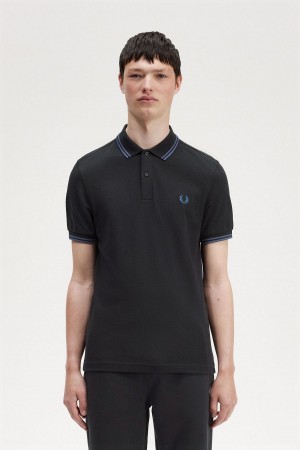 Black / Midnight Blue / Midnight Blue Fred Perry M3600 Men's Polo Shirts | BSGSO97145