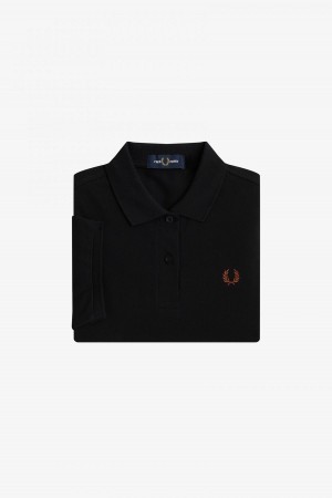 Black / Whisky Brown Fred Perry G6000 Women's Fred Perry Shirt | SGNEJ93516